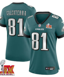 Grant Calcaterra #81 Philadelphia Eagles Super Bowl LIX Women's Jersey - Midnight Green JS9783 nicesnker