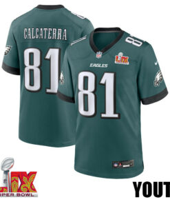 Grant Calcaterra #81 Philadelphia Eagles Super Bowl LIX YOUTH Jersey - Midnight Green JS2544 nicesnker