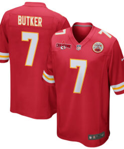 Harrison Butker 7 Kansas City Chiefs AFC Champions Patch Game Men Jersey - Red JS8579 nicesnker