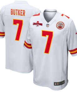 Harrison Butker 7 Kansas City Chiefs AFC Champions Patch Game Men Jersey - White JS7574 nicesnker