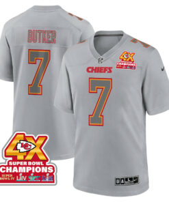 Harrison Butker 7 Kansas City Chiefs Super Bowl LVIII Champions 4X Atmosphere Fashion Game Men Jersey - Gray JS3084 nicesnker