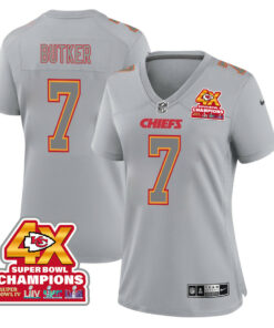 Harrison Butker 7 Kansas City Chiefs Super Bowl LVIII Champions 4X Atmosphere Fashion Game Women Jersey - Gray JS8795 nicesnker