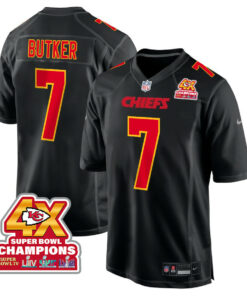 Harrison Butker 7 Kansas City Chiefs Super Bowl LVIII Champions 4X Fashion Game Men Jersey - Carbon Black JS9380 nicesnker