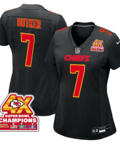 Harrison Butker 7 Kansas City Chiefs Super Bowl LVIII Champions 4X Fashion Game Women Jersey - Carbon Black JS7978 nicesnker