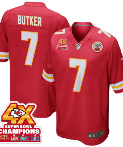 Harrison Butker 7 Kansas City Chiefs Super Bowl LVIII Champions 4X Game Men Jersey - Red JS6783 nicesnker