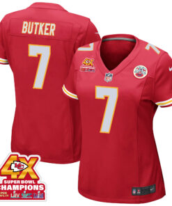 Harrison Butker 7 Kansas City Chiefs Super Bowl LVIII Champions 4X Game Women Jersey - Red JS1337 nicesnker