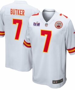 Harrison Butker 7 Kansas City Chiefs Super Bowl LVIII Patch Game Men Jersey - White JS4621 nicesnker