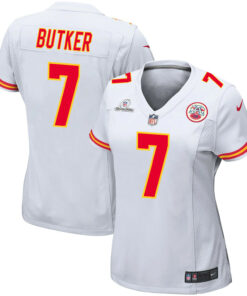 Harrison Butker 7 Kansas City Chiefs Super Bowl LVIII Patch Game Women Jersey - White JS8795 nicesnker