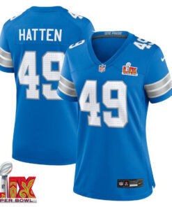 Hogan Hatten #49 Detroit Lions Super Bowl LIX Women's Jersey - Blue JS6960 nicesnker
