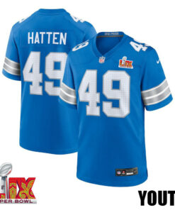 Hogan Hatten #49 Detroit Lions Super Bowl LIX YOUTH Jersey - Blue JS1632 nicesnker