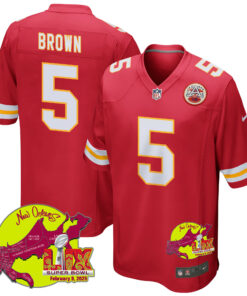 Hollywood Brown 5 Kansas City Chiefs Super Bowl LIX New Orleans Patch Game Men Jersey - Red JS8785 nicesnker