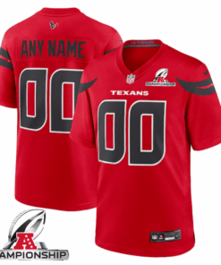 Houston Texans AFC Championship Patch Alternate Game Men Custom Jersey - Red JS3504 nicesnker