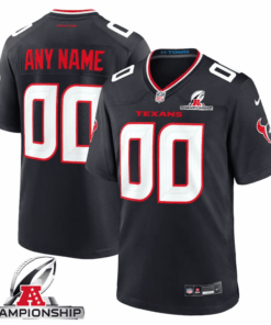 Houston Texans AFC Championship Patch Game Men Custom Jersey - Navy JS3192 nicesnker