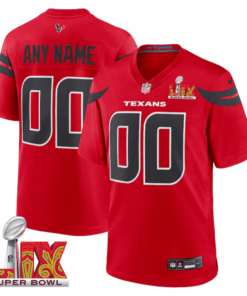 Houston Texans Super Bowl LIX Patch Alternate Game Men Custom Jersey - Red JS4042 nicesnker
