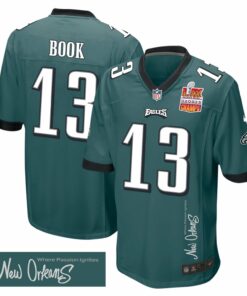 Ian Book 13 Philadelphia Eagles Super Bowl LIX Champions Patch 'New Orleans - Where Passion Ignites' EMBROIDERED Game Men Jersey - Midnight Green JS8023 nicesnker