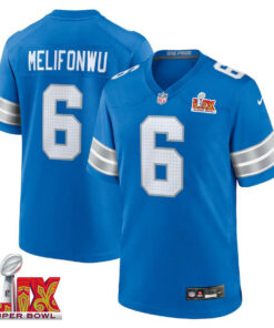Ifeatu Melifonwu #6 Detroit Lions Super Bowl LIX Jersey - Men's - Blue JS2256 nicesnker