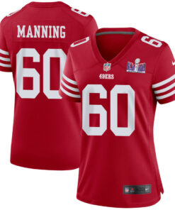 Ilm Manning 60 San Francisco 49ers Super Bowl LVIII Patch Game Women Jersey - Scarlet JS3622 nicesnker