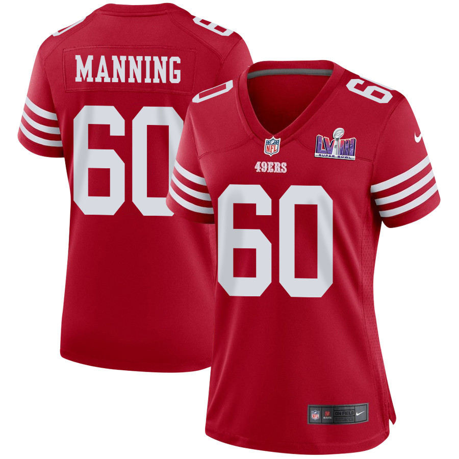 Ilm Manning 60 San Francisco 49ers Super Bowl LVIII Patch Game Women Jersey - Scarlet JS3622 nicesnker