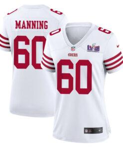 Ilm Manning 60 San Francisco 49ers Super Bowl LVIII Patch Game Women Jersey - White JS6615 nicesnker