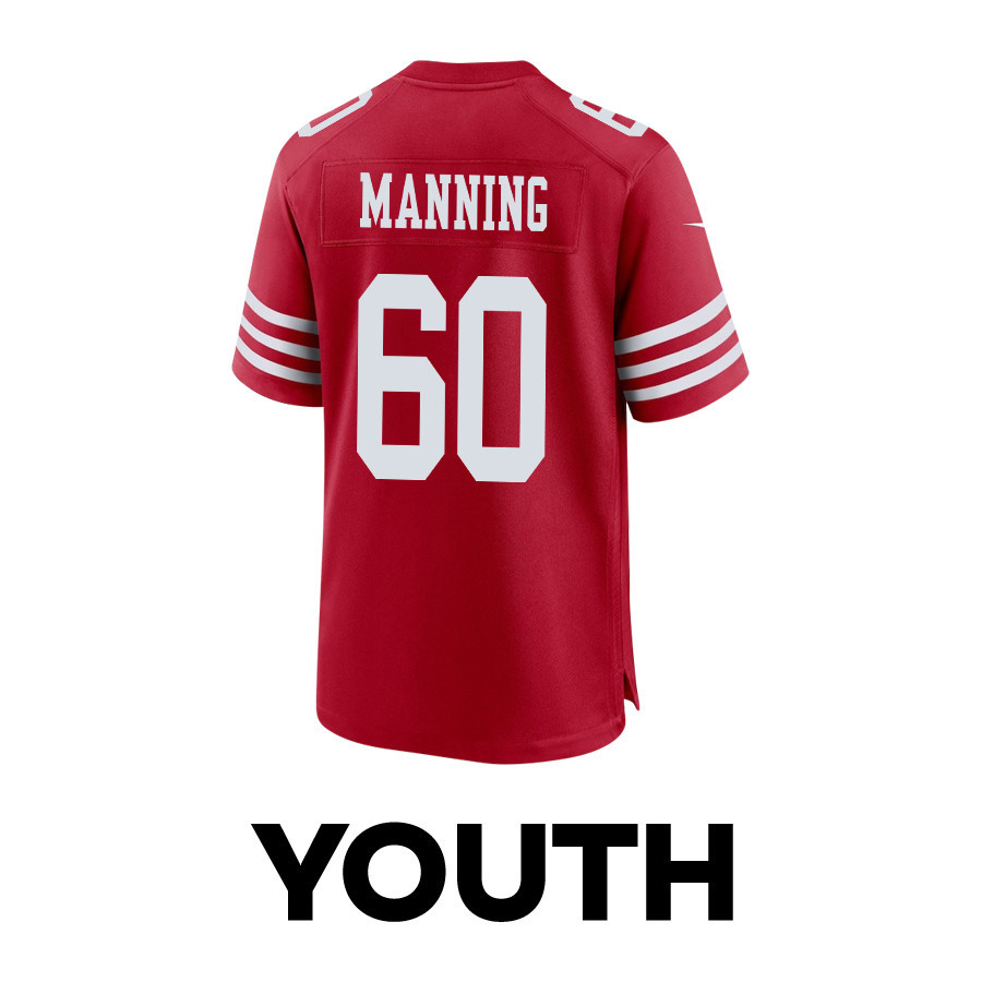 Ilm Manning 60 San Francisco 49ers Super Bowl LVIII Patch Game YOUTH Jersey - Scarlet JS6306 nicesnker - Image 3