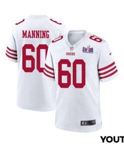 Ilm Manning 60 San Francisco 49ers Super Bowl LVIII Patch Game YOUTH Jersey - White JS6709 nicesnker