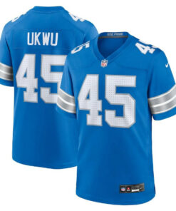 Isaac Ukwu 45 Detroit Lions Game Men Jersey - Blue JS3593 nicesnker
