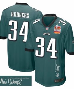 Isaiah Rodgers 34 Philadelphia Eagles Super Bowl LIX Champions Patch 'New Orleans - Where Legends Are Made' EMBROIDERED Game Men Jersey - Midnight Green JS2979 nicesnker