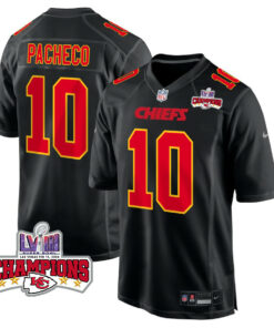 Isiah Pacheco 10 Kansas City Chiefs Super Bowl LVIII Champions 4 Stars Patch Fashion Game Men Jersey - Carbon Black JS3510 nicesnker