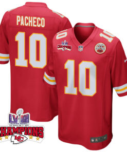 Isiah Pacheco 10 Kansas City Chiefs Super Bowl LVIII Champions 4 Stars Patch Game Men Jersey - Red JS4792 nicesnker