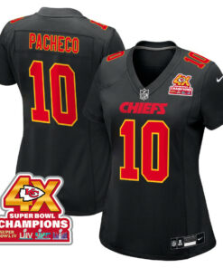 Isiah Pacheco 10 Kansas City Chiefs Super Bowl LVIII Champions 4X Fashion Game Women Jersey - Carbon Black JS6257 nicesnker
