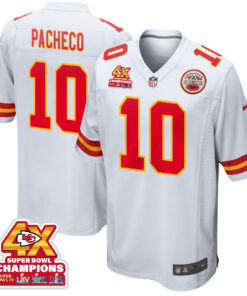 Isiah Pacheco 10 Kansas City Chiefs Super Bowl LVIII Champions 4X Game Men Jersey - White JS6237 nicesnker