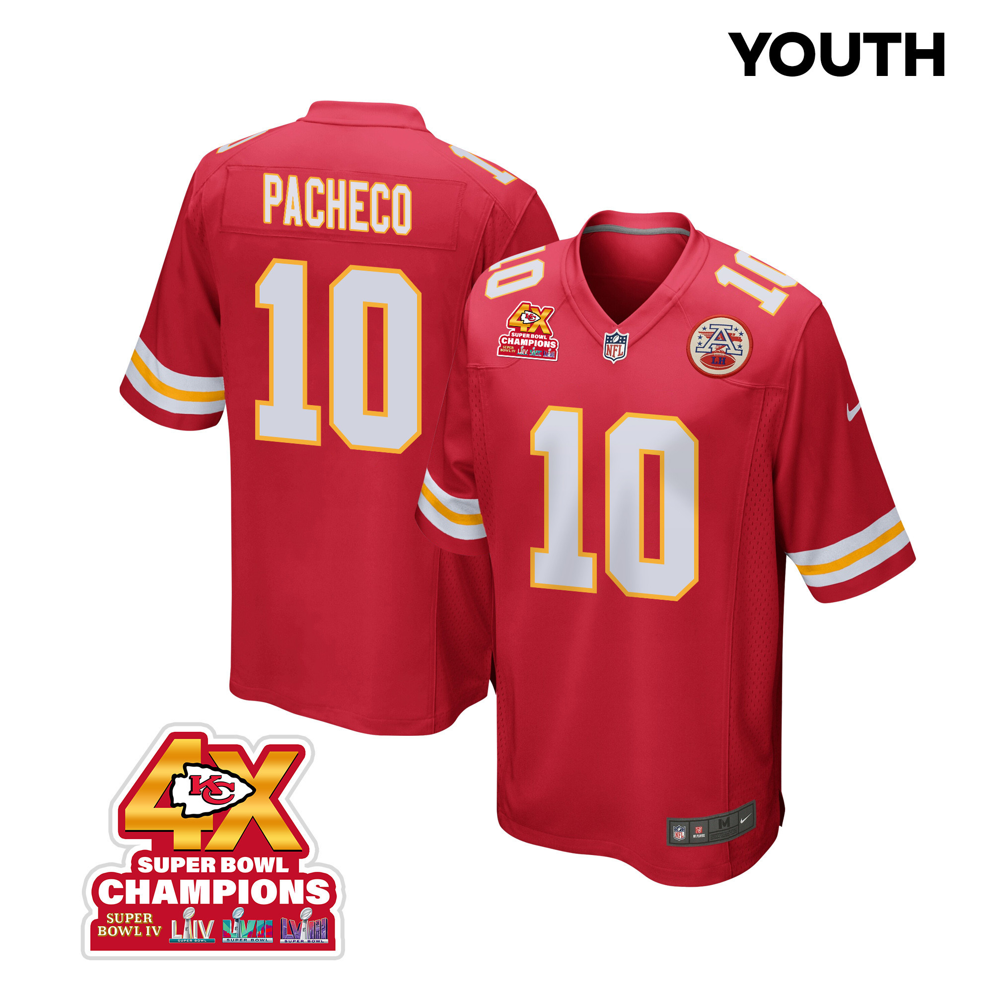 Isiah Pacheco 10 Kansas City Chiefs Super Bowl LVIII Champions 4X Game YOUTH Jersey - Red JS9957 nicesnker
