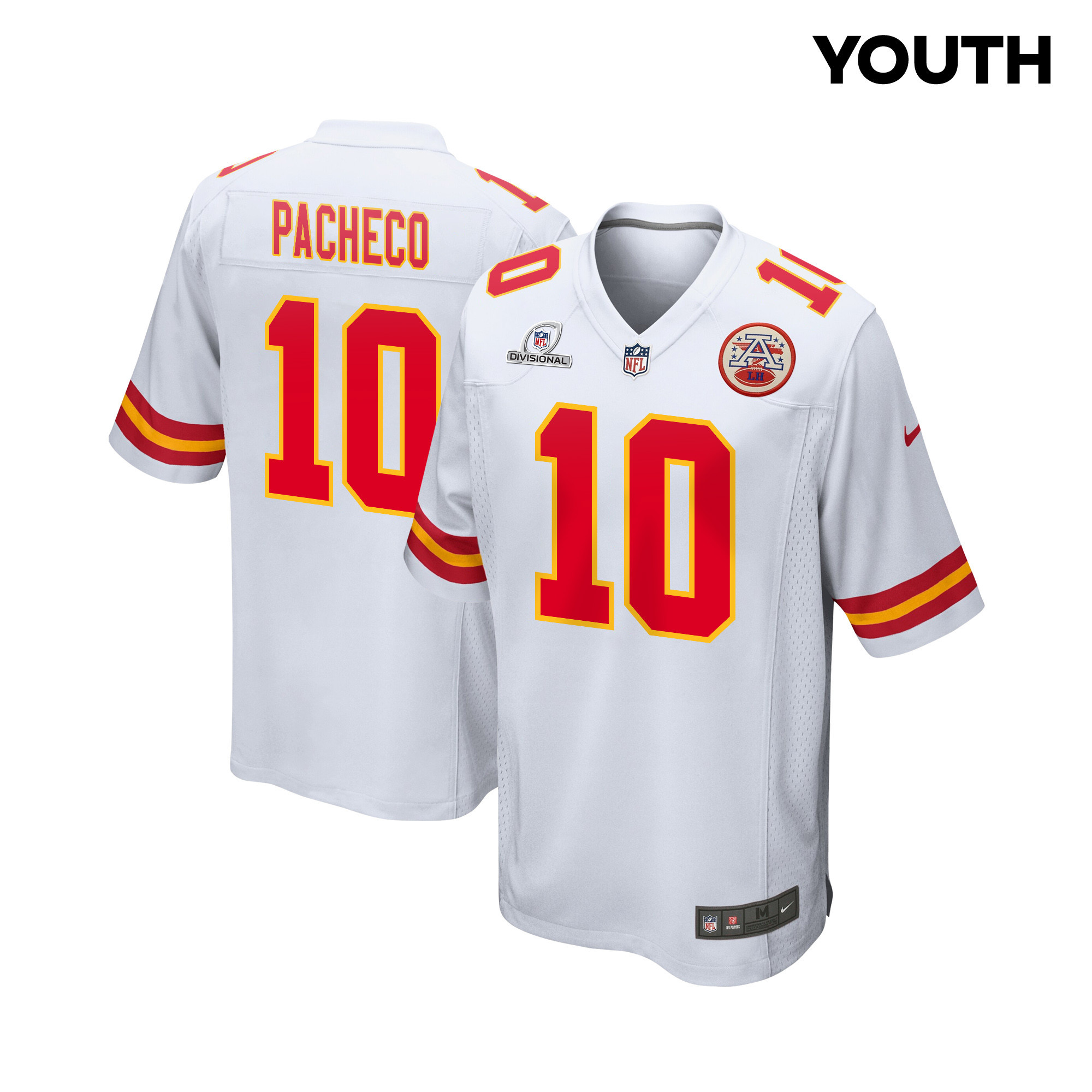 Isiah Pacheco 10 Kansas City Chiefs Super Bowl LVIII Patch Game YOUTH Jersey - White JS1374 nicesnker