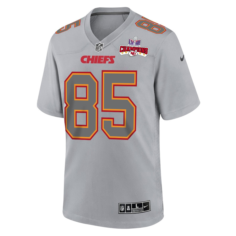 Izaiah Gathings 85 Kansas City Chiefs Super Bowl LVIII Champions 4 Stars Patch Atmosphere Fashion Game Men Jersey - Gray JS8500 nicesnker - Image 2