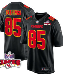 Izaiah Gathings 85 Kansas City Chiefs Super Bowl LVIII Champions 4 Stars Patch Fashion Game Men Jersey - Carbon Black JS5687 nicesnker