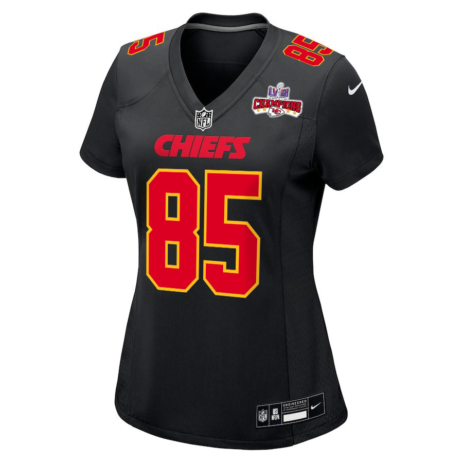 Izaiah Gathings 85 Kansas City Chiefs Super Bowl LVIII Champions 4 Stars Patch Fashion Game Women Jersey - Carbon Black JS8789 nicesnker - Image 2