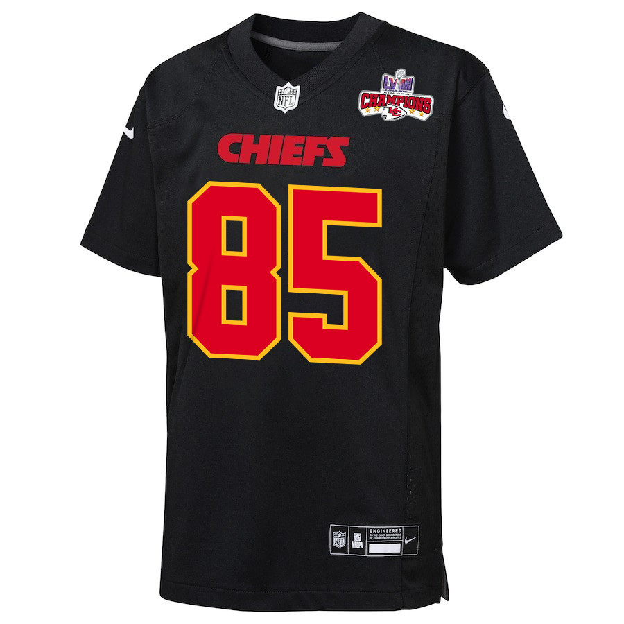 Izaiah Gathings 85 Kansas City Chiefs Super Bowl LVIII Champions 4 Stars Patch Fashion Game YOUTH Jersey - Carbon Black JS8055 nicesnker - Image 2