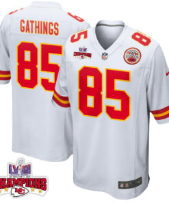 Izaiah Gathings 85 Kansas City Chiefs Super Bowl LVIII Champions 4 Stars Patch Game Men Jersey - White JS7137 nicesnker