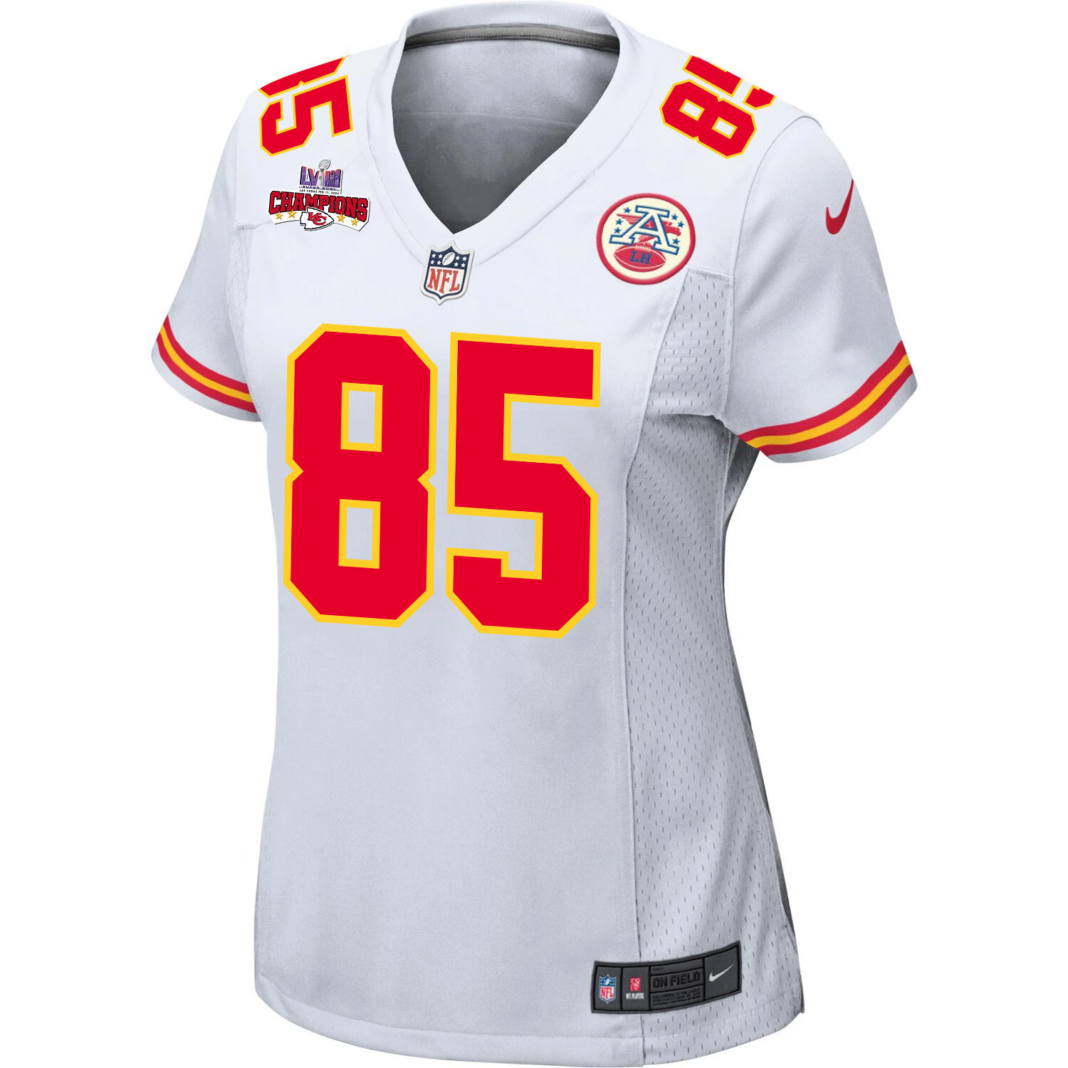 Izaiah Gathings 85 Kansas City Chiefs Super Bowl LVIII Champions 4 Stars Patch Game Women Jersey - White JS5050 nicesnker - Image 2
