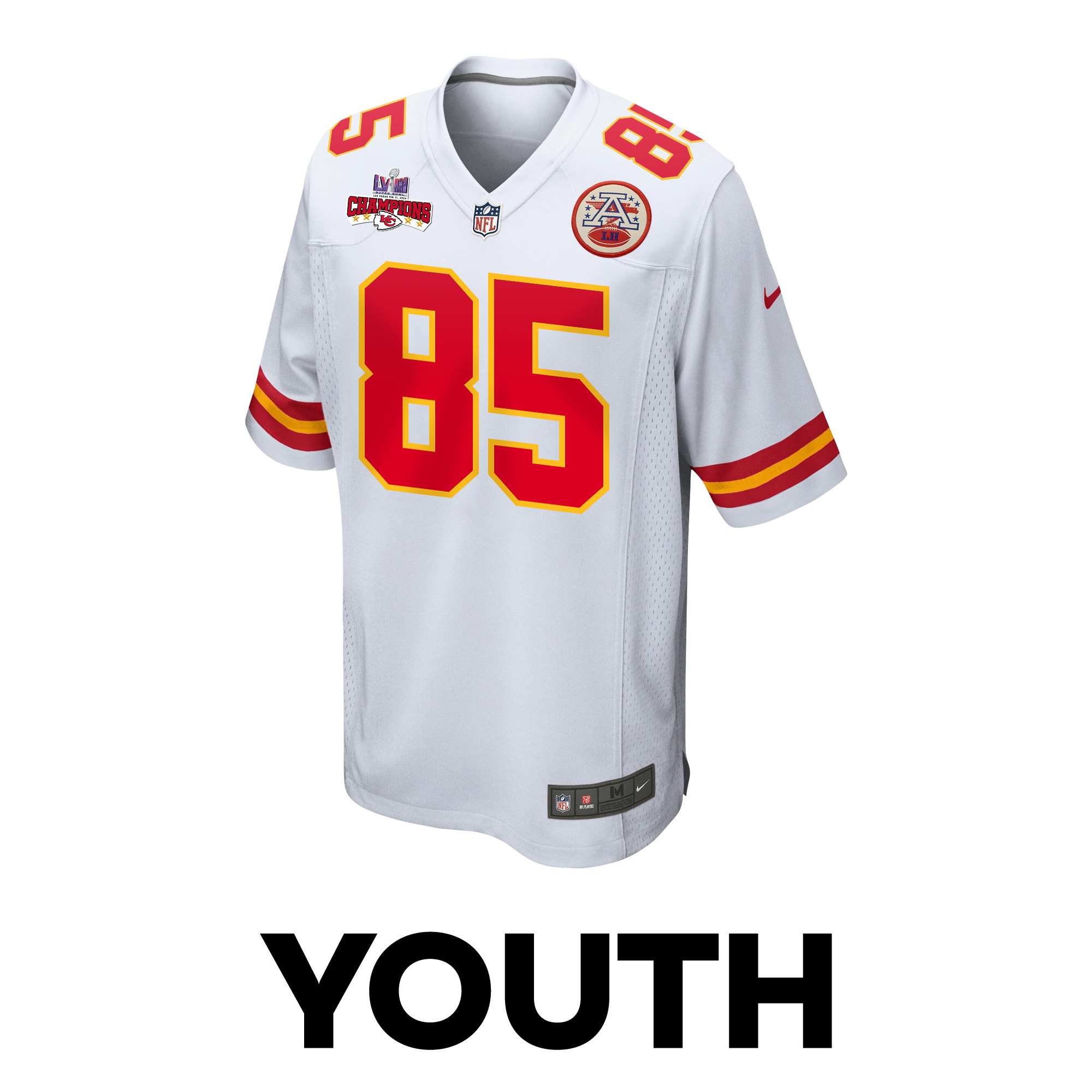 Izaiah Gathings 85 Kansas City Chiefs Super Bowl LVIII Champions 4 Stars Patch Game YOUTH Jersey - White JS1416 nicesnker - Image 2