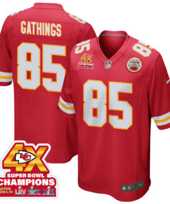 Izaiah Gathings 85 Kansas City Chiefs Super Bowl LVIII Champions 4X Game Men Jersey - Red JS7495 nicesnker