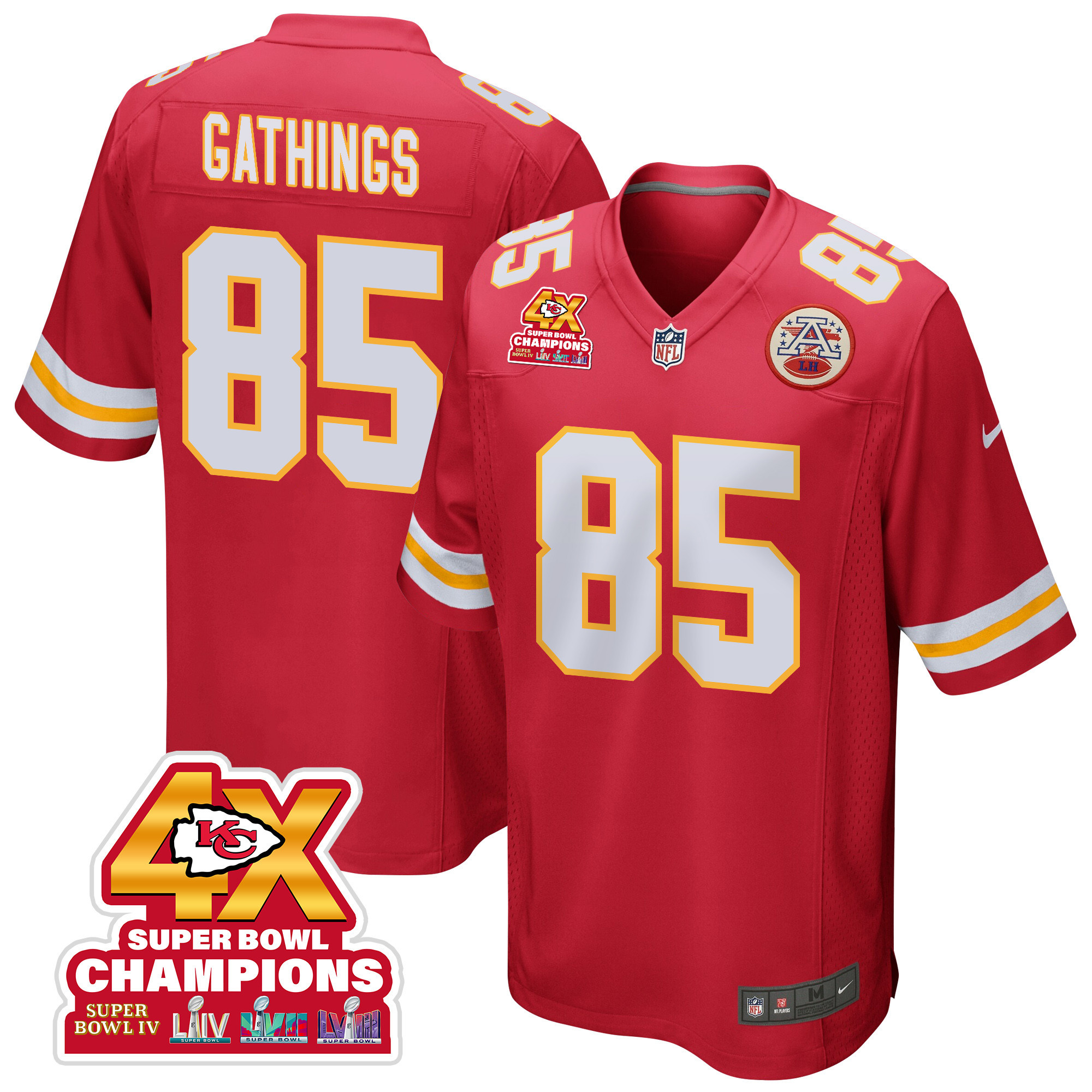 Izaiah Gathings 85 Kansas City Chiefs Super Bowl LVIII Champions 4X Game Men Jersey - Red JS7495 nicesnker