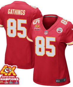 Izaiah Gathings 85 Kansas City Chiefs Super Bowl LVIII Champions 4X Game Women Jersey - Red JS1760 nicesnker