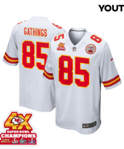 Izaiah Gathings 85 Kansas City Chiefs Super Bowl LVIII Champions 4X Game YOUTH Jersey - White JS5255 nicesnker