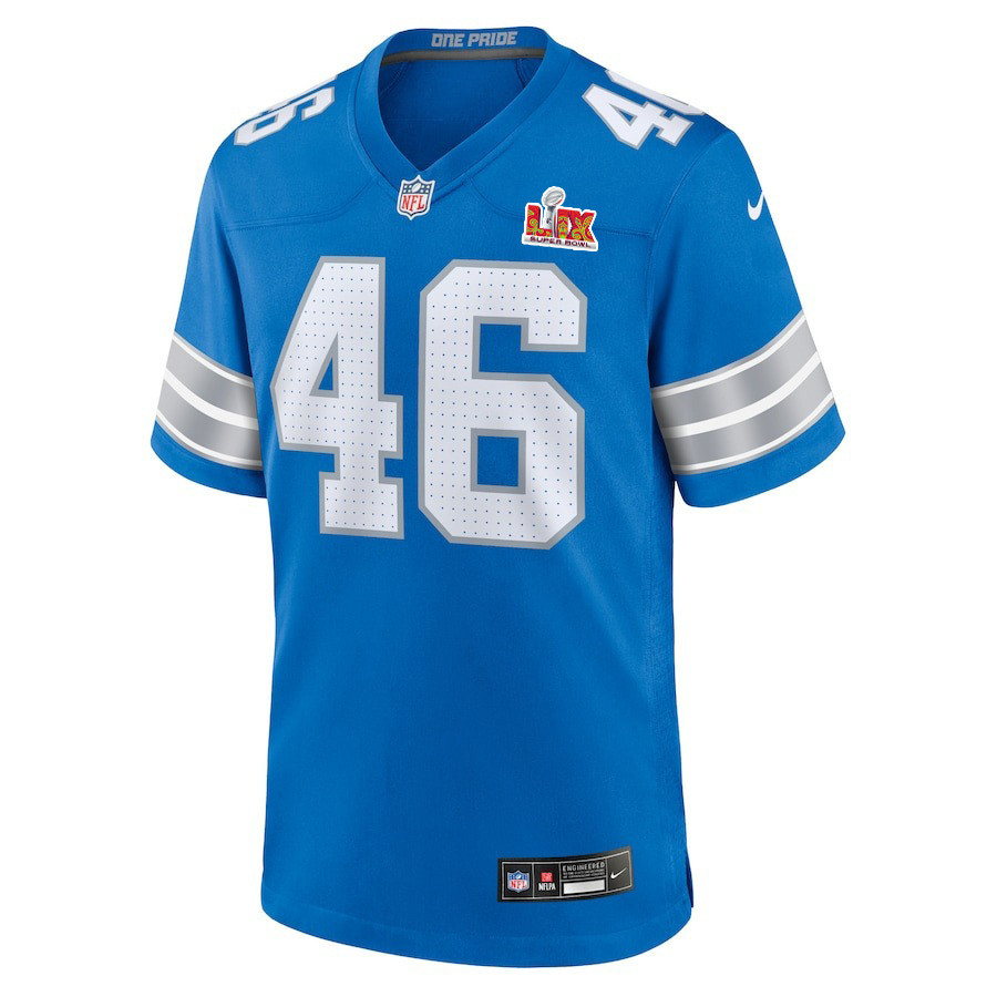 Jack Campbell #46 Detroit Lions Super Bowl LIX Jersey - Men's - Blue JS9057 nicesnker - Image 2