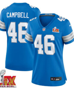 Jack Campbell #46 Detroit Lions Super Bowl LIX Women's Jersey - Blue JS4114 nicesnker