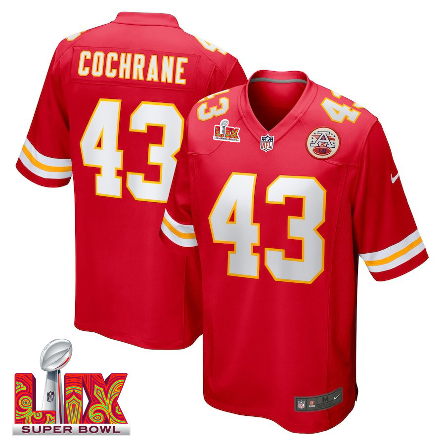 Jack Cochrane #43 Kansas City Chiefs Super Bowl LIX Jersey - Men's - Red JS2412 nicesnker