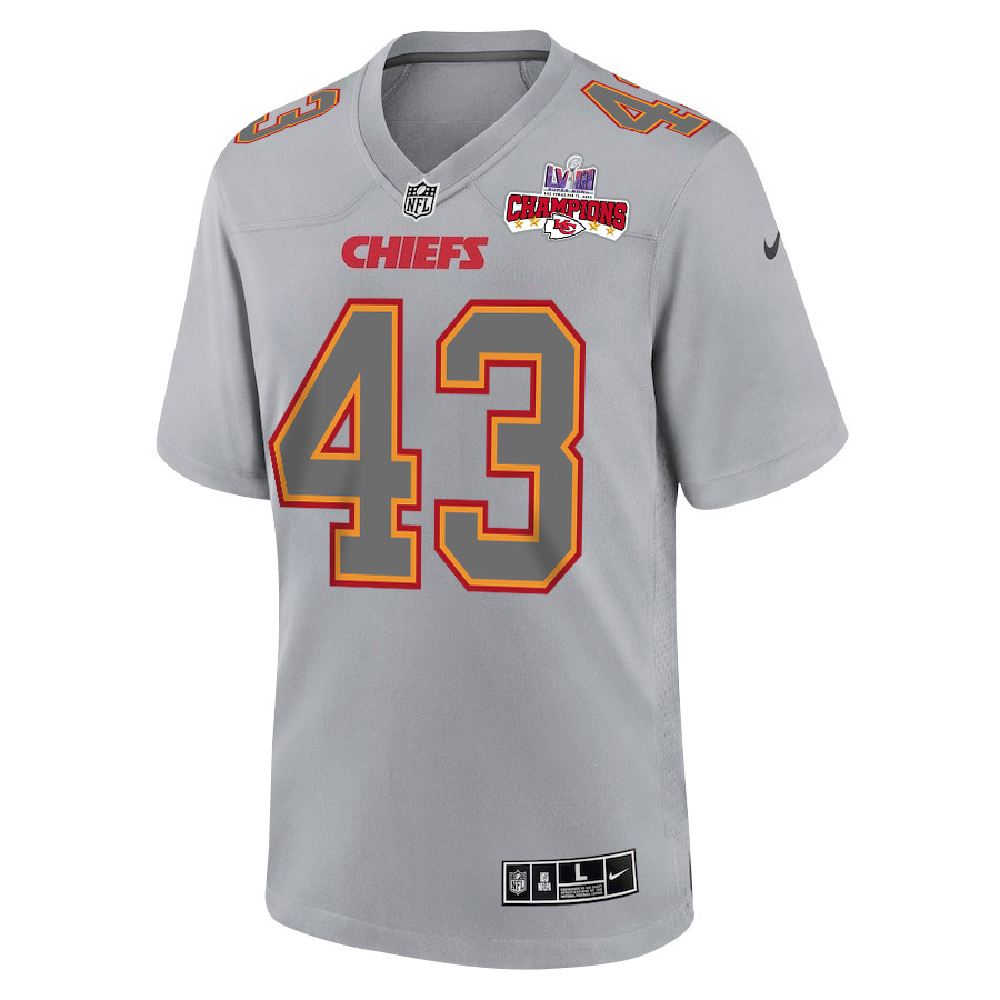 Jack Cochrane 43 Kansas City Chiefs Super Bowl LVIII Champions 4 Stars Patch Atmosphere Fashion Game Men Jersey - Gray JS1685 nicesnker - Image 2