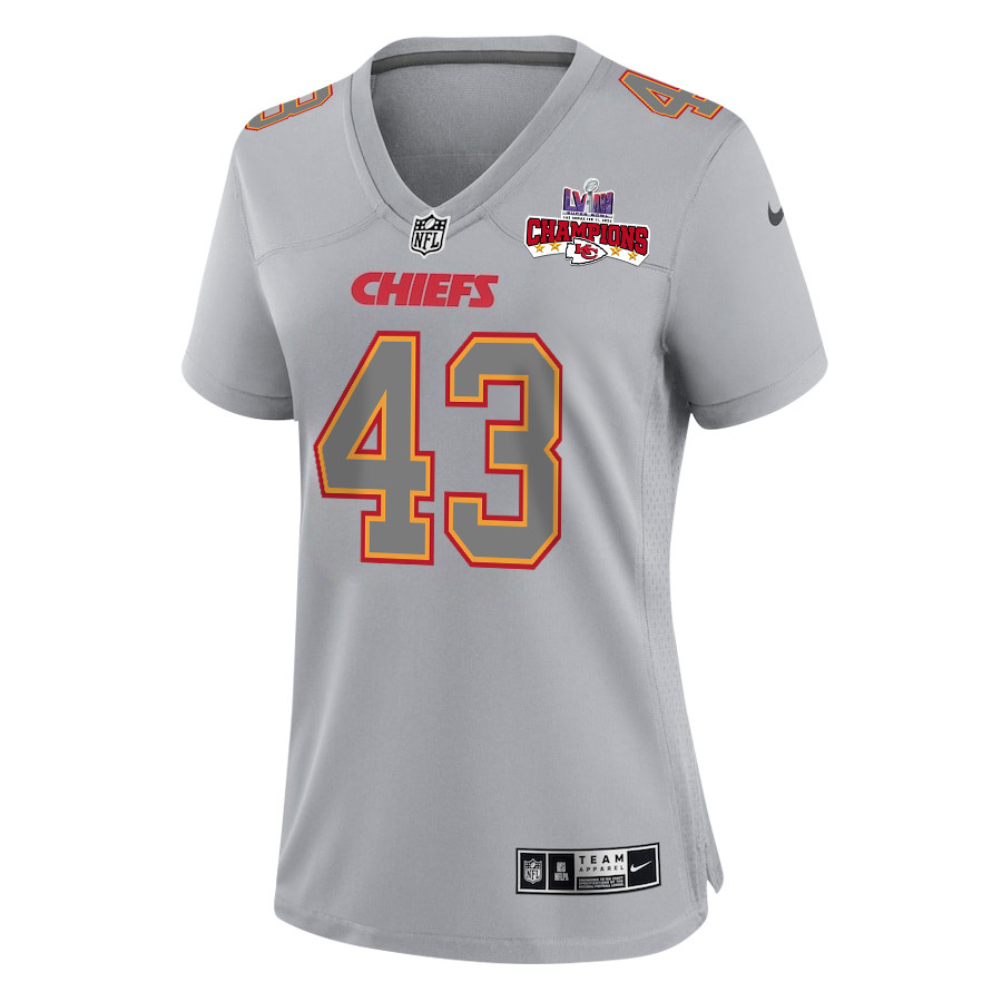 Jack Cochrane 43 Kansas City Chiefs Super Bowl LVIII Champions 4 Stars Patch Atmosphere Fashion Game Women Jersey - Gray JS2177 nicesnker - Image 2