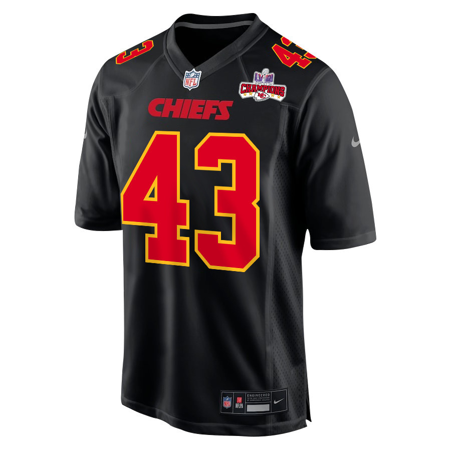 Jack Cochrane 43 Kansas City Chiefs Super Bowl LVIII Champions 4 Stars Patch Fashion Game Men Jersey - Carbon Black JS6771 nicesnker - Image 2